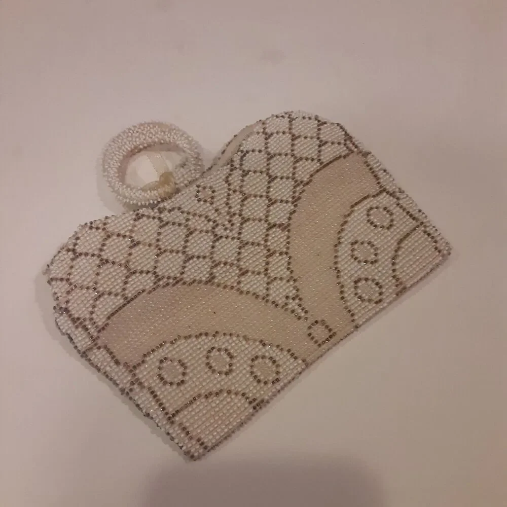 Vintage Czechoslovakia Beaded Mini Purse w/ Finger Rings